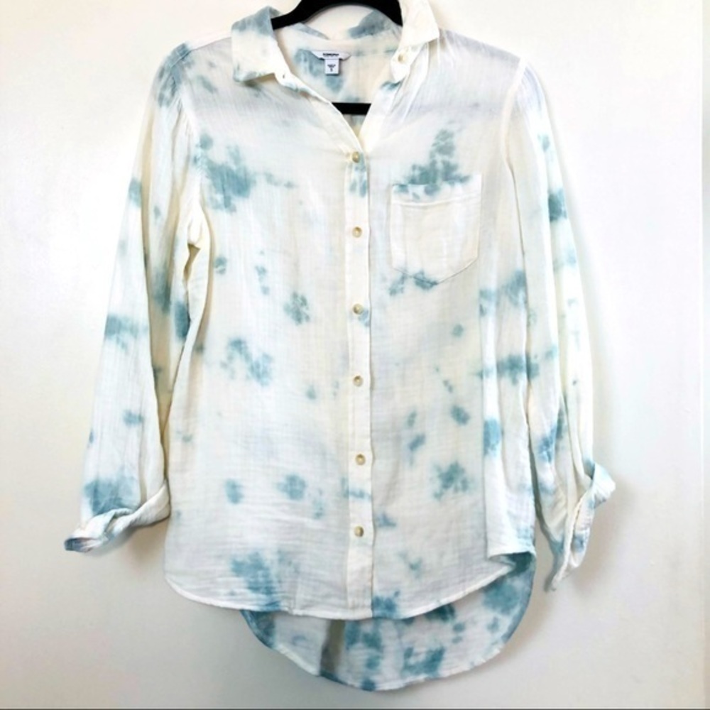Sonoma White/Dark Teal Tie Dye Long Sleeve Button Down- Size Small